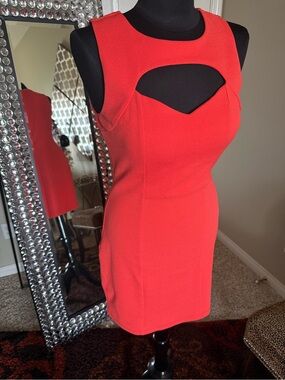 Sabora Coral Red Sleeveless Mini Dress with Front Cutout